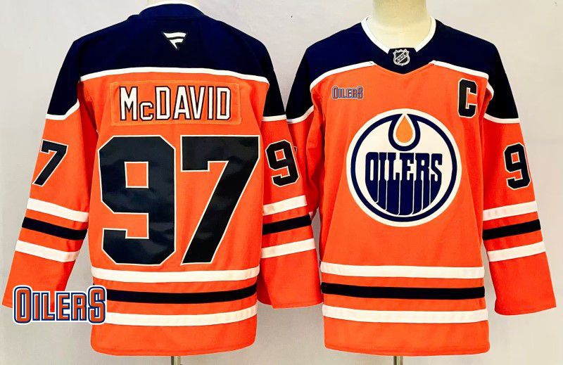 Men Edmonton Oilers #97 Mcdavid Orange Fanatics 2025 NHL Jersey style 2